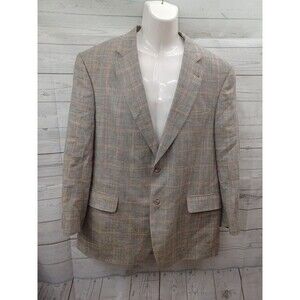 Jos. A. Bank Mens Wool Silk Linen Sport Coat Blazer Jacket Windowpane Gray 44R